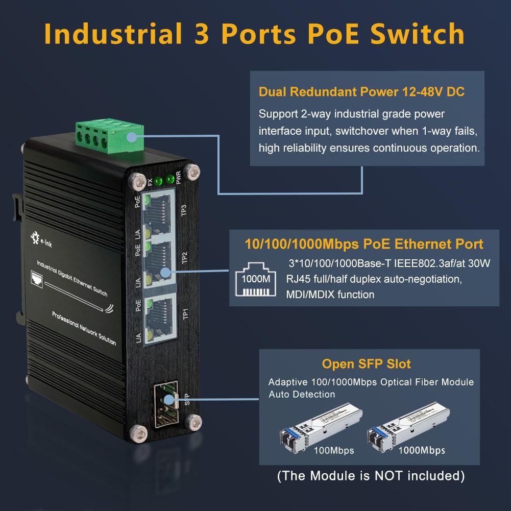 Industrial Switch Din Rail Gigabit - Mini Switch Industrial de 4 Portas