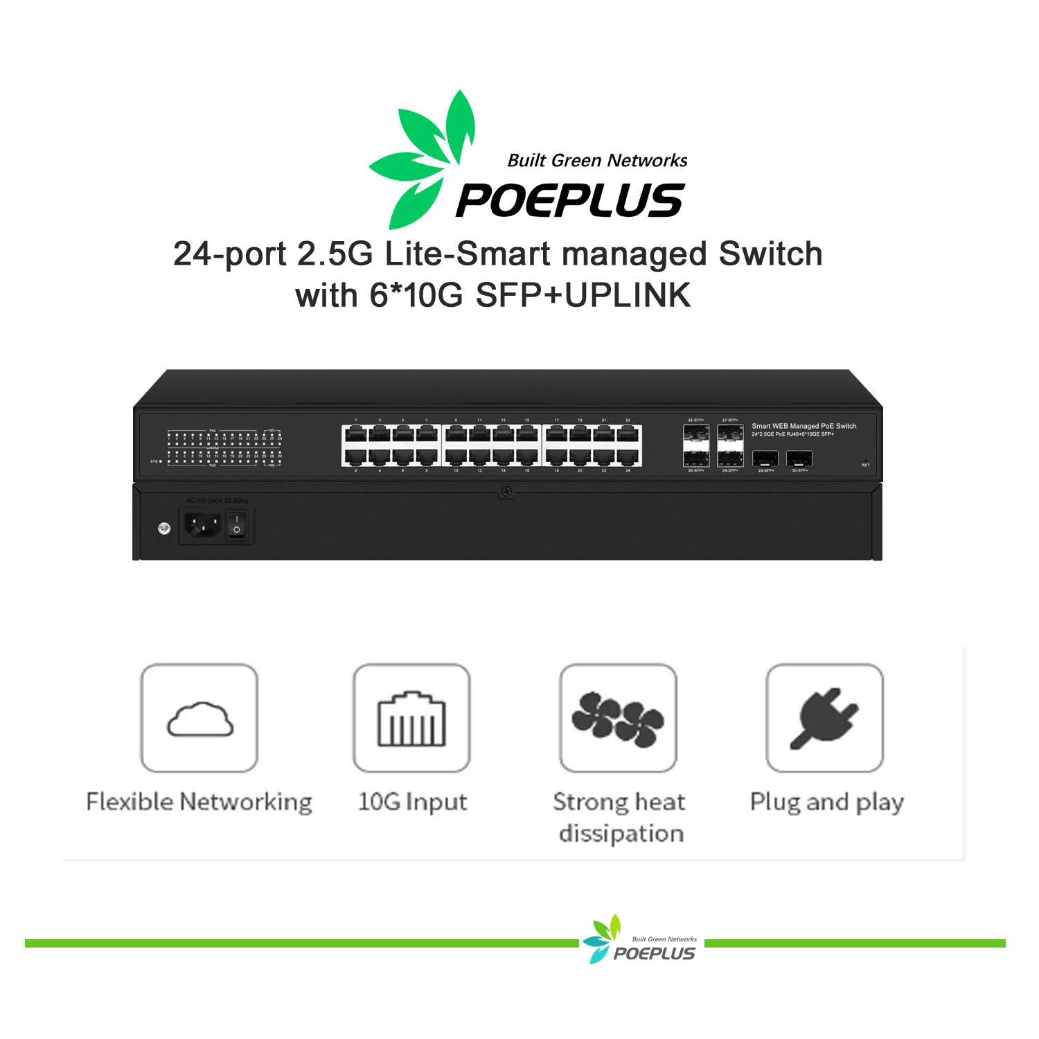 Switch 24 Port 10G Uplink - Interruptor Multi-Gigabit POE, Rede Web, 24