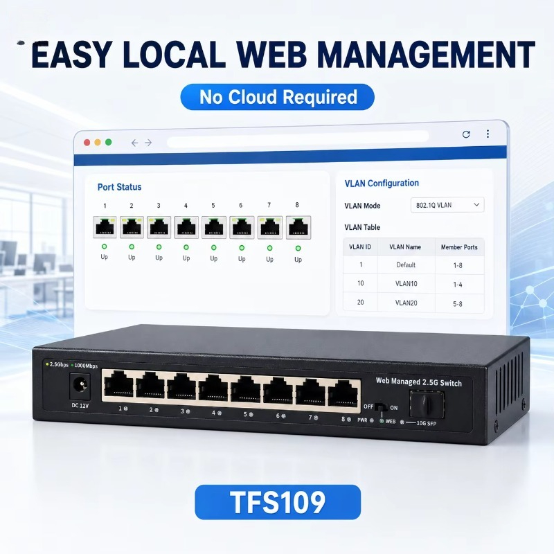 10G Sfp+ Switch 8 Port - Switch gerenciado de 8 portas 2,5