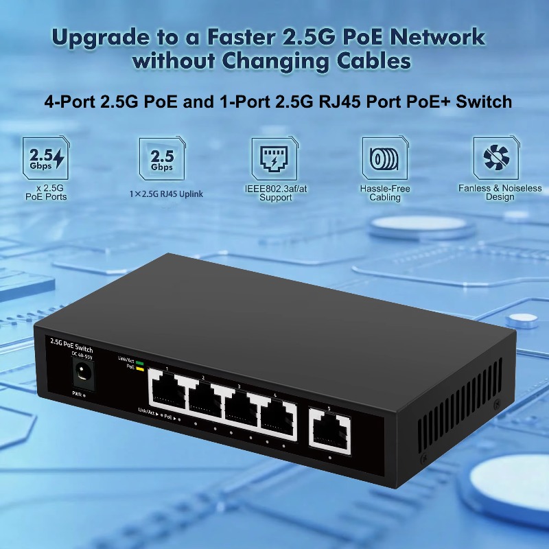 Switch 5 Port 2.5G Unmanaged - Switch PoE não gerenciado de 2,5g