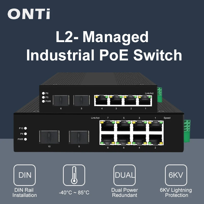 Industrial Switch Din Rail Gigabit - Switch PoE industrial, 4/8 portas, 10/100/1000