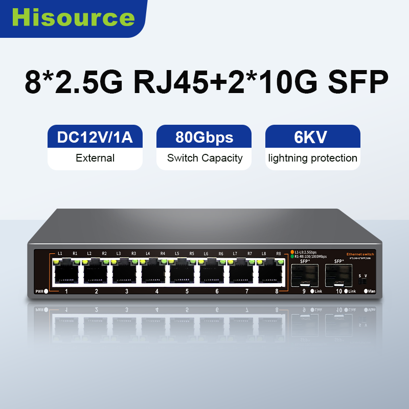 8 Port 2.5G Switch Unmanaged - Switch Ethernet Hisource de 8 Portas