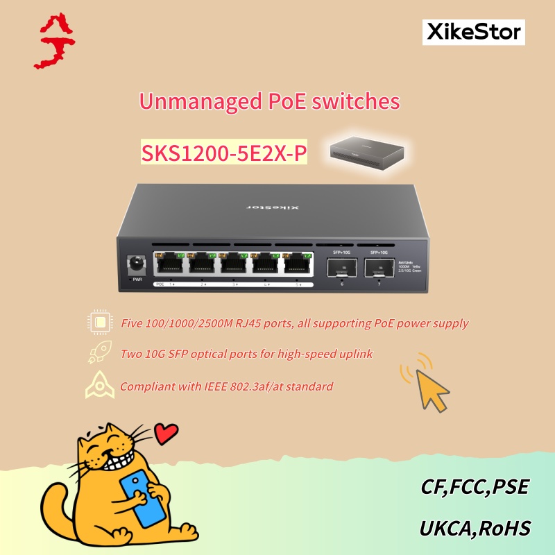 Switch 5 Port 2.5G Unmanaged - Switch PoE+ não gerenciado XikeStor 2.5G,