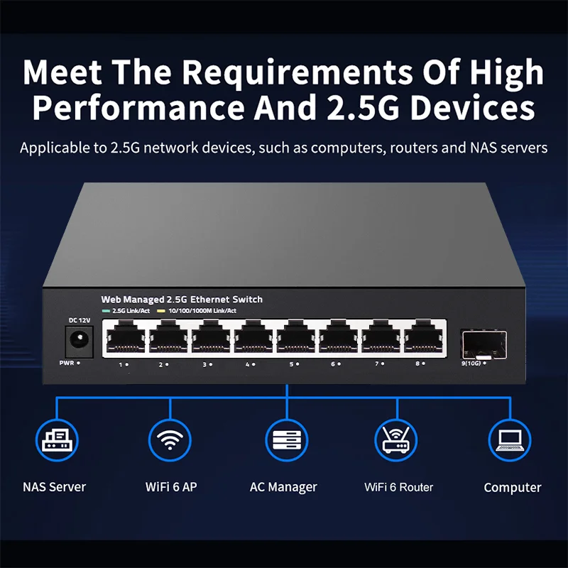 ONTi Switch Gerenciado 2.5GbE  - 10G Sfp+ Switch 8 Port avaliação e preço
