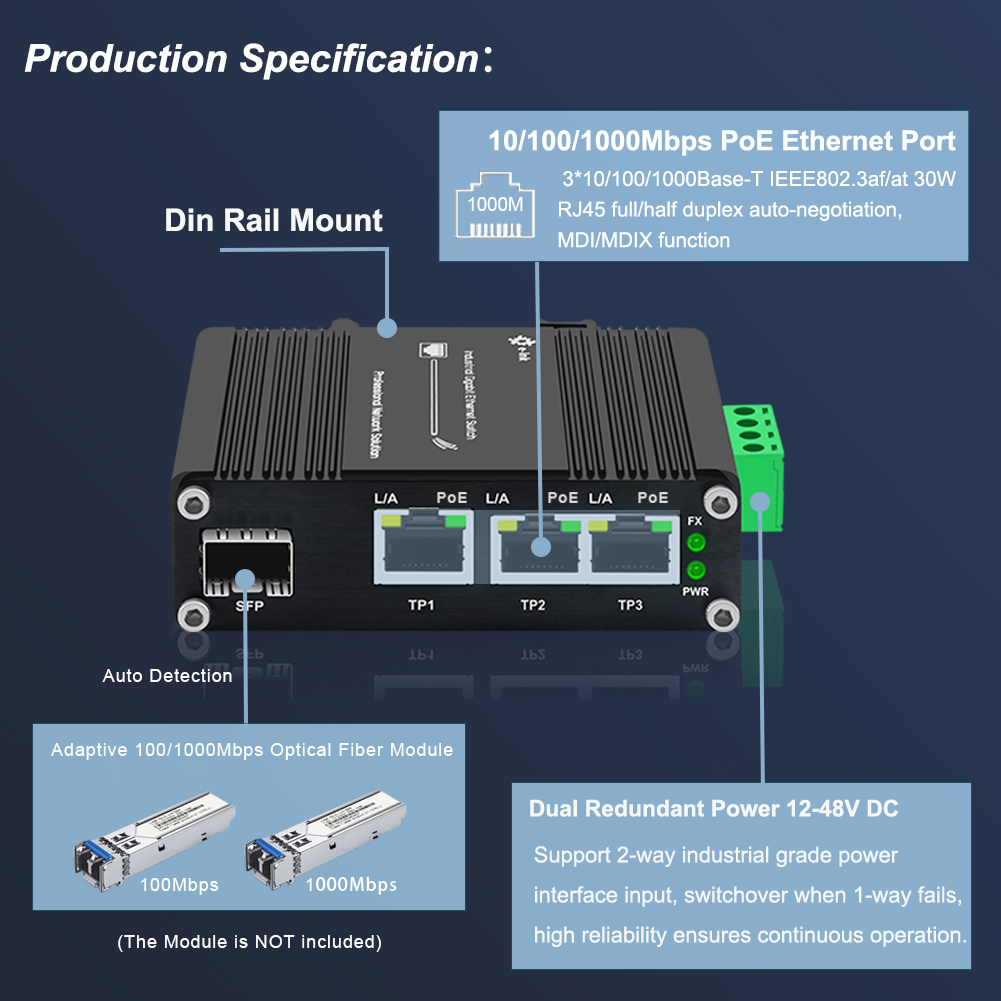 Mini Switch Industrial de 4 Po - Industrial Switch Din Rail Gigabit avaliação e preço