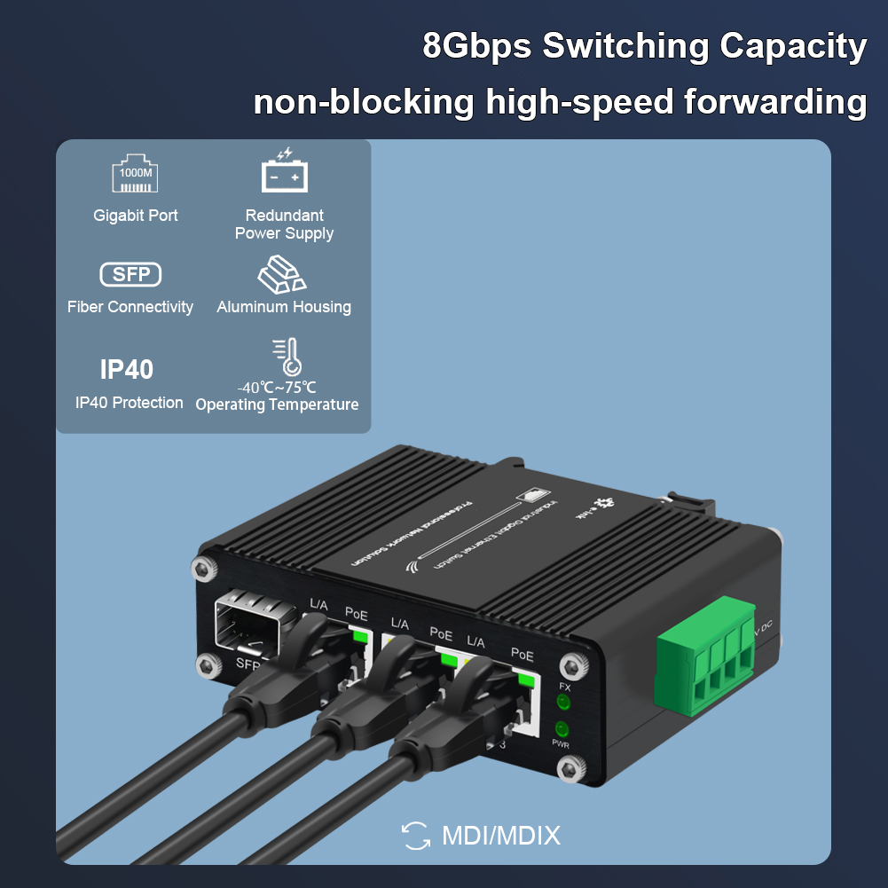 Mini Switch Industrial de 4 Po - Industrial Switch Din Rail Gigabit avaliação e preço