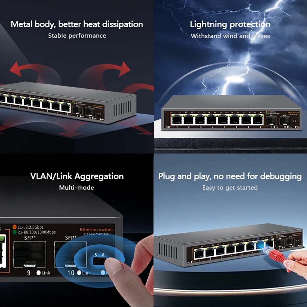 Switch de rede 2.5G 8 portas c - 10G Sfp+ Switch 8 Port avaliação e preço