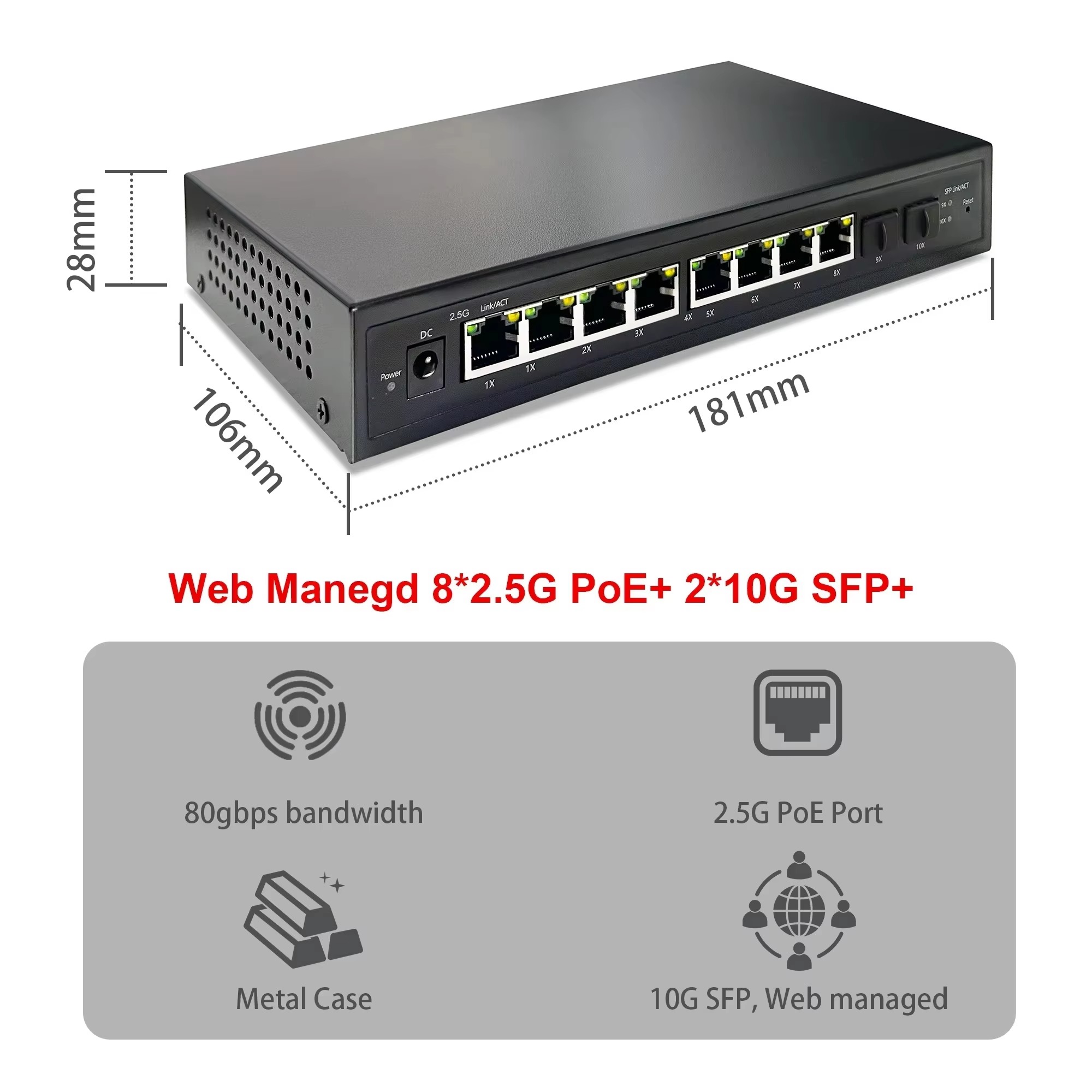 Switch PoE gerenciado via web, - 10G Sfp+ Switch 8 Port avaliação e preço