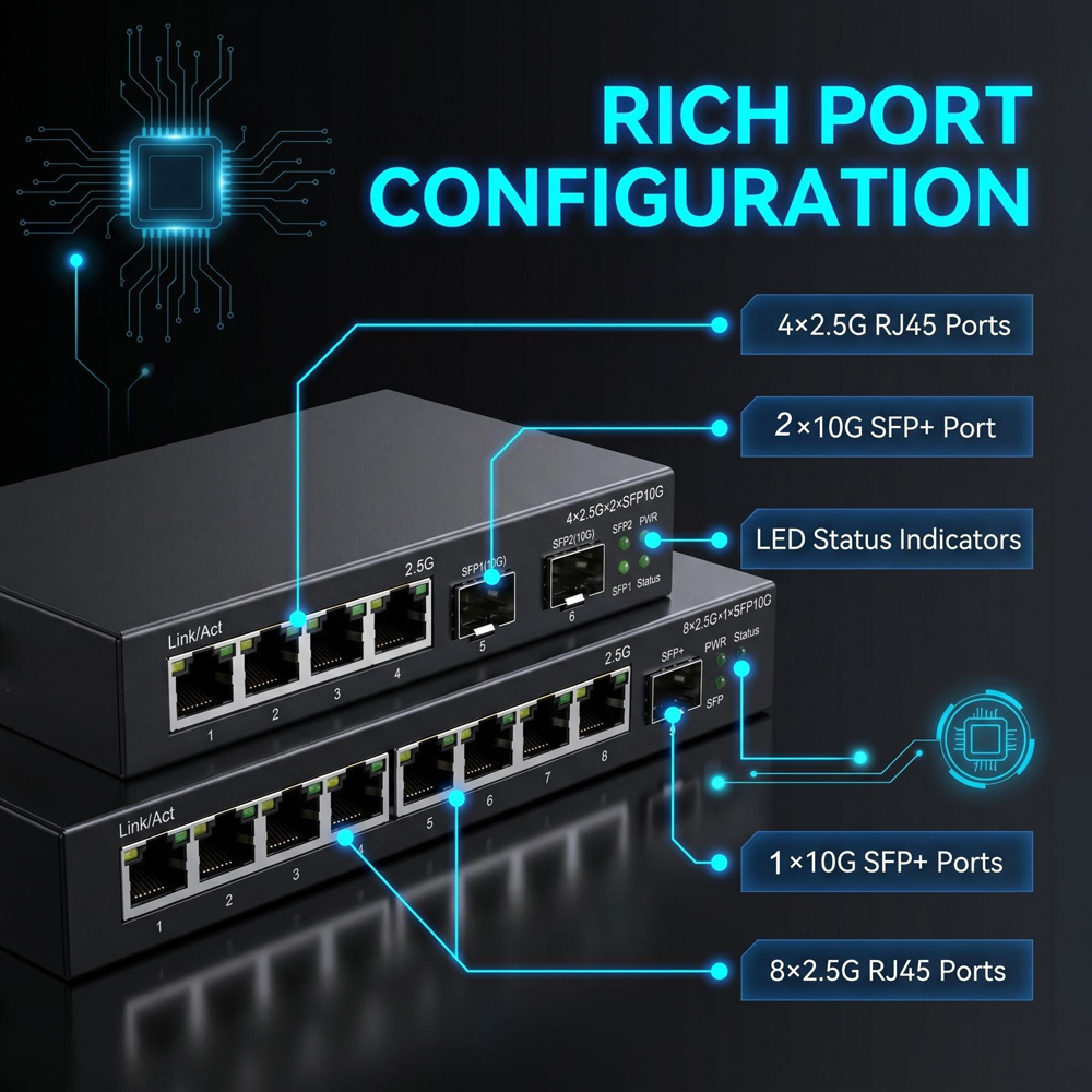 Switch Ethernet 2.5G 4/8 Porta - 10G Sfp+ Switch 8 Port avaliação e preço
