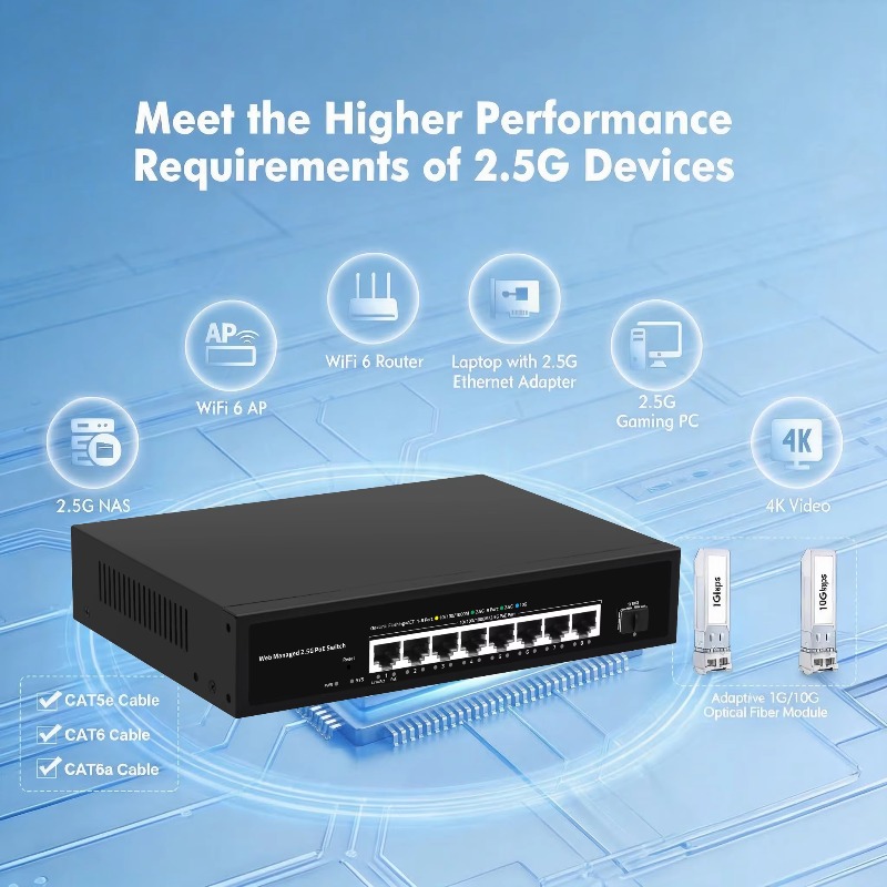 Switch LAN POE Multi-Gigabit d - 10G Sfp+ Switch 8 Port avaliação e preço