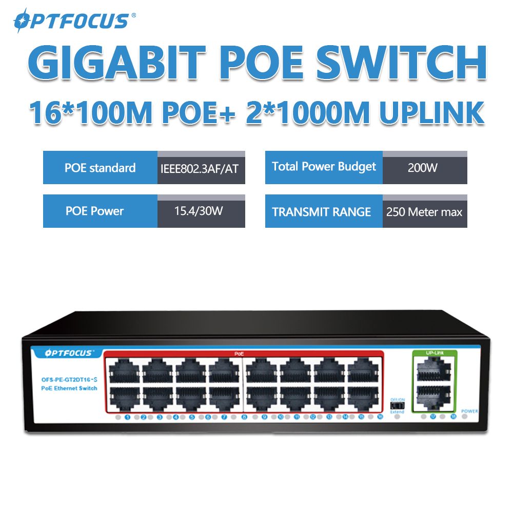 Switch POE GIGABIT OPTFOCUS 10 - Poe Switch 16 Port 802.3At avaliação e preço